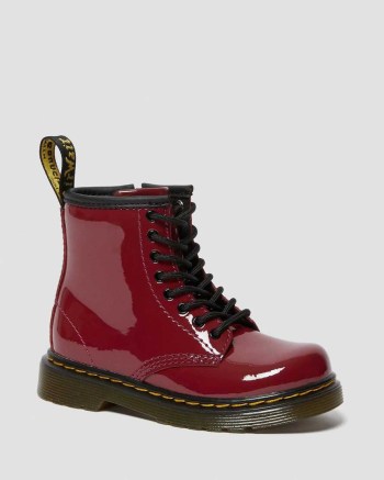 Dr Martens Toddler 1460 Patent Leather Šnurovacie Čižmy Detske Tmavo Červené | 1629-HCGAE
